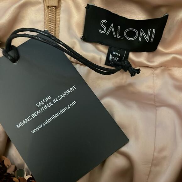 Saloni Sequin Dress Sleeveless Open Back Cocktail Midi Bronze Sz 4 Retails $795 - Picture 5 of 13